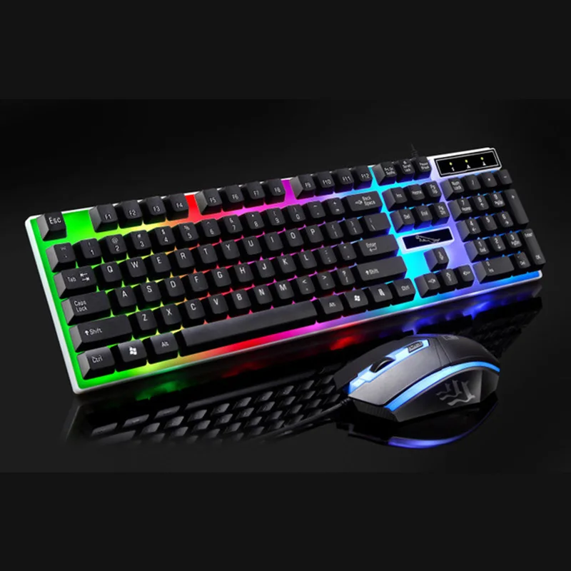 Black Игровая клавиатура с подсветкой и мышь Проводная клавиатура РОССИЯ комплект геймера Бесшумная игровая мышь - Цвет: Black
