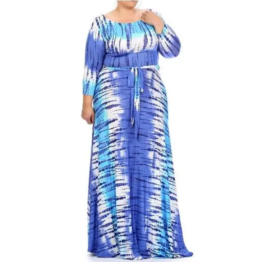 Синий Beach Women Dress Retro Women Maxi Chiffon Dress Plus Size XL-5XL Vintage Printed Boho Women Dress Vestido de renda M366 - Цвет: Синий