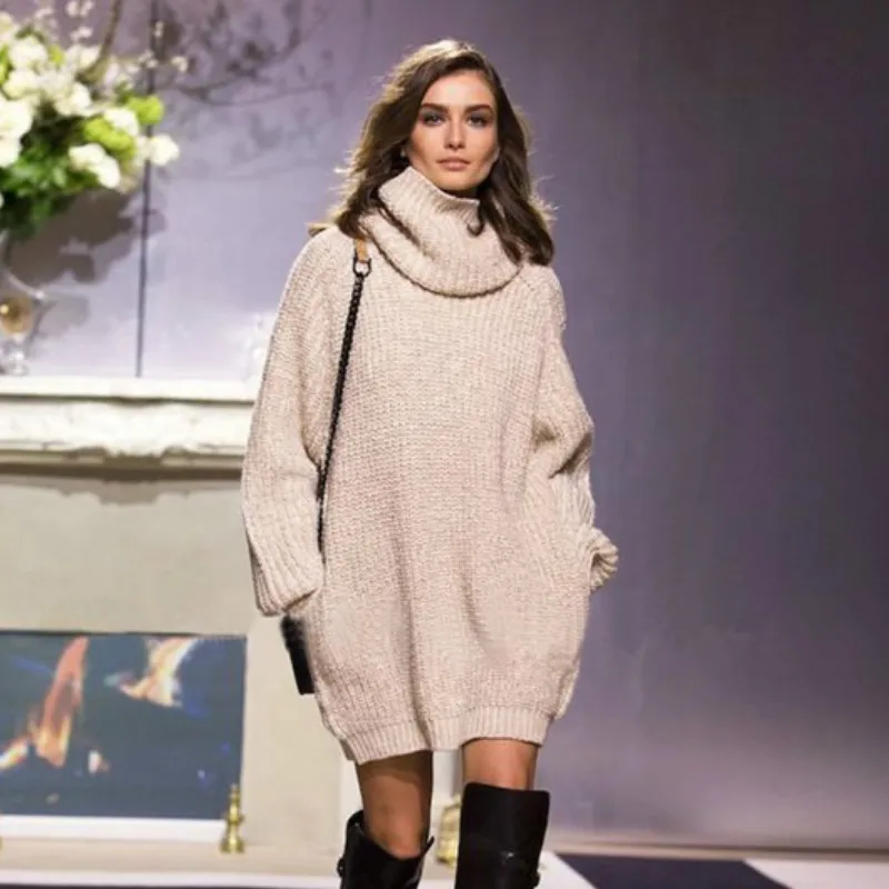 2022 новый длинный свитер с высоким воротом женский осенне-зимний вязаный джемпер