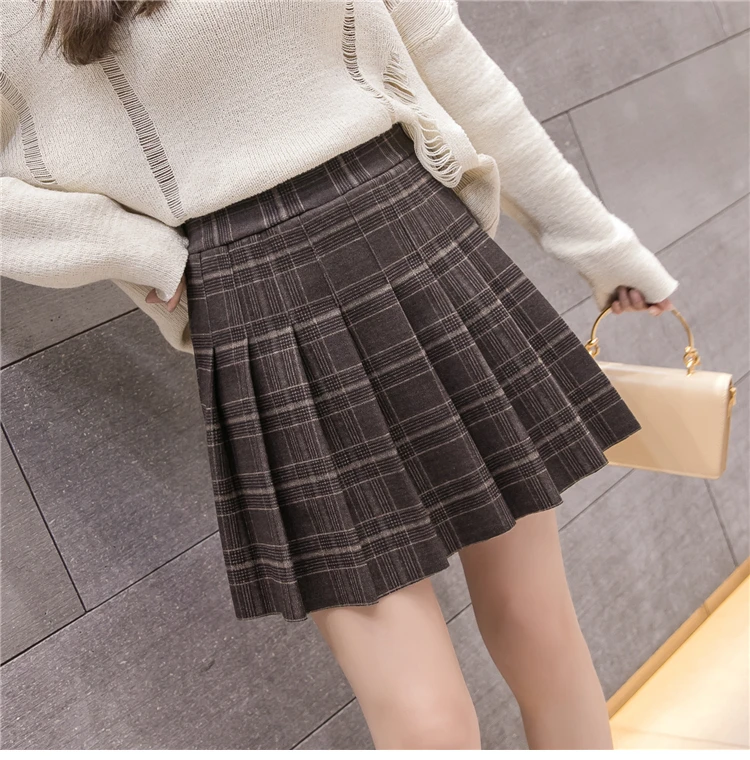 Корейский стиль Высокая талия плиссированные мини-юбки женские осень зима шерсть короткие юбки консервативный стиль Harajuku юбка