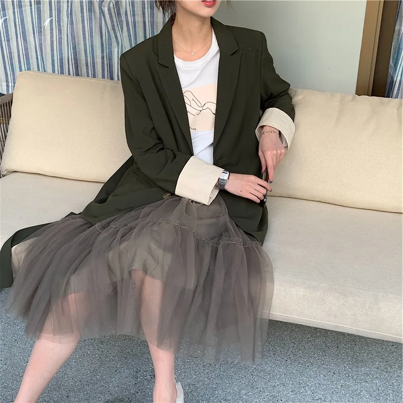 

2019 Spring New Style Korean-style Casual Turn Sleeve Elder Brother Profile Suit Women's Casual Coat