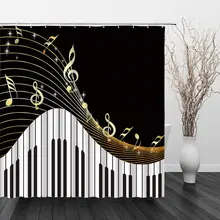 

High Quality Music Note Shower Curtain Musical Artwork Pattern Bathtub Screen Waterproof Fabric Bath Curtains Bathroom Home Deco