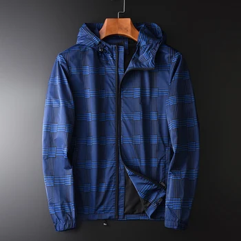 

New Hooded Mens Jackets Luxury Plaid Digital Printing Mens Jackets And Coats Fashion Autumn Slim Fit Male Coats Plus Size 4XL