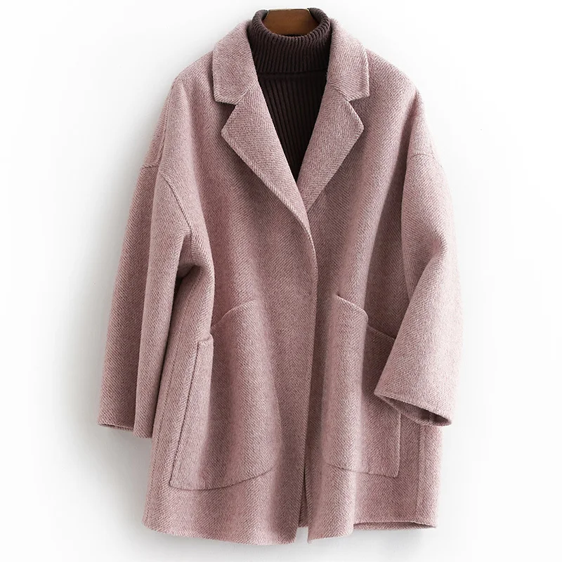 

2020 Autumn Winter Coat Women Wool Jackets Korean Fashion Alpaca Wool Coats Long Double-side Woolen Clothes casaco feminino Q384