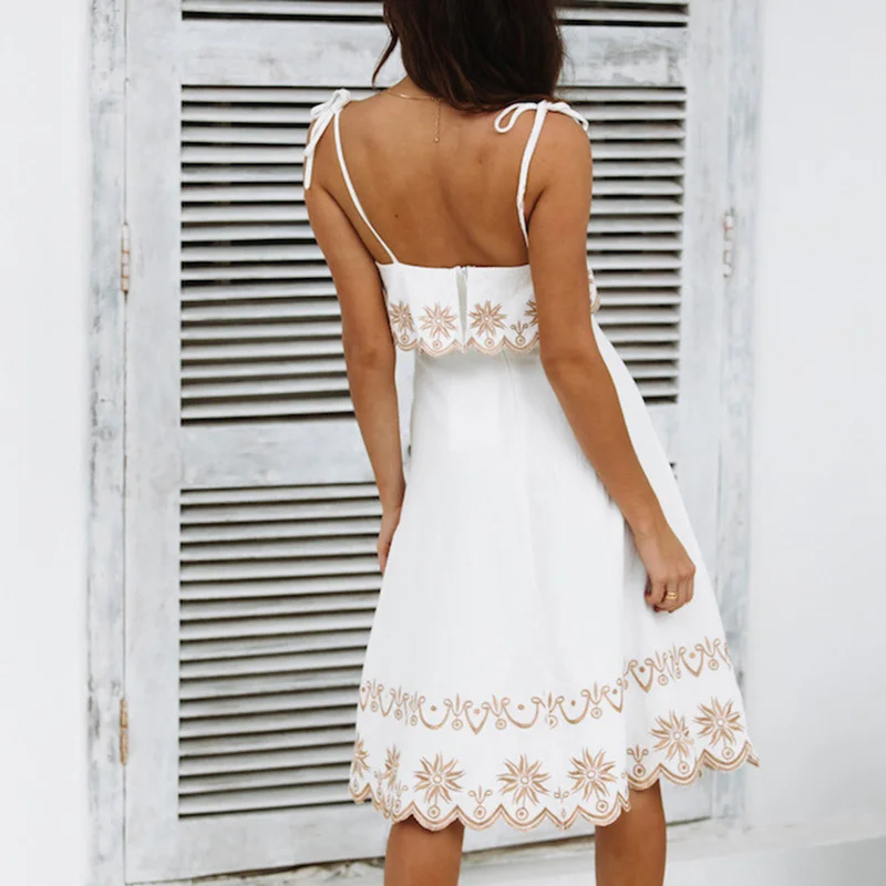 Ordifree/лето ; Boho; винтажное женское платье с вышивкой; на бретельках; Сексуальная Туника; пляжное платье; праздничная одежда