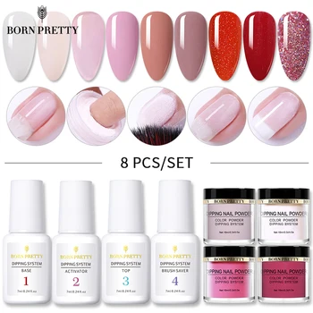 

BORN PRETTY 8Pcs Dipping Nail Powder Set Nude Pink Series Holographics Dip System Powder Dust Natural Dry Nail Art Decorations