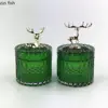 Green Glass Storage Jars Tea Canister Candy Pot Golden Deer Decorative Storage Jar with Cover Transparent Spice Organizer Box 1