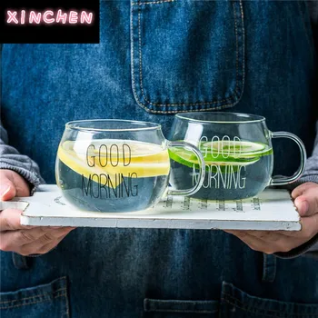 

350ML Creative Glass Mug Letter Milk Juice Water Coffee Cup Transparent Handle Mugs Home Office Drinkware Couple Gifts