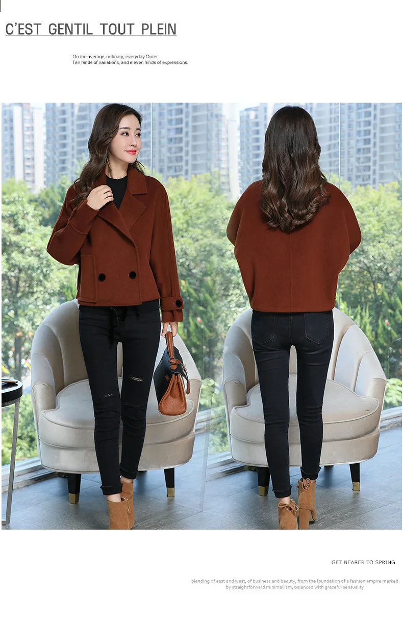 Literature And Art Cloak Woolen Jacket Bat Sleeve Overcoat Short Loose-Fit Autumn And Winter New Products Large Fur Collar