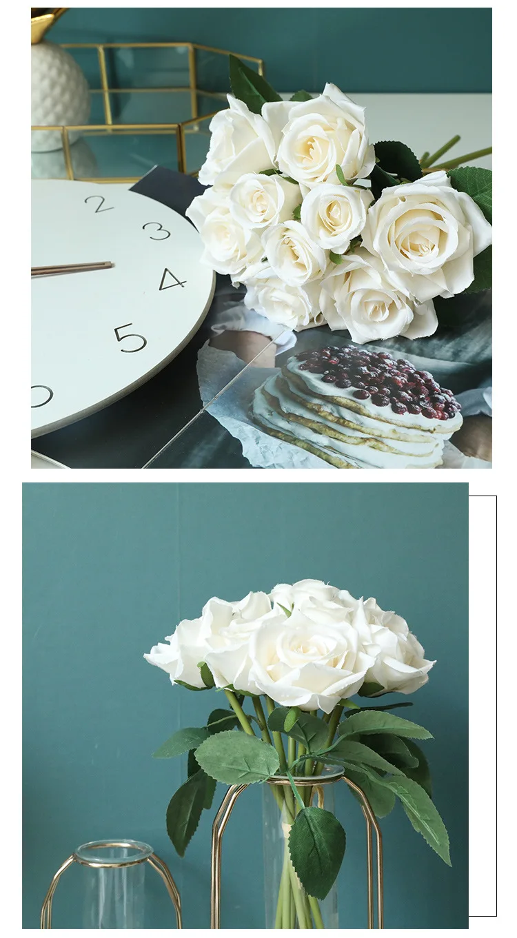 JAROWN Artificial Rose Silk Fake Flowers wedding Flowers Bouquet 9  Head Rose Flowers Home Decoration party decoration Indoor Flores (9)
