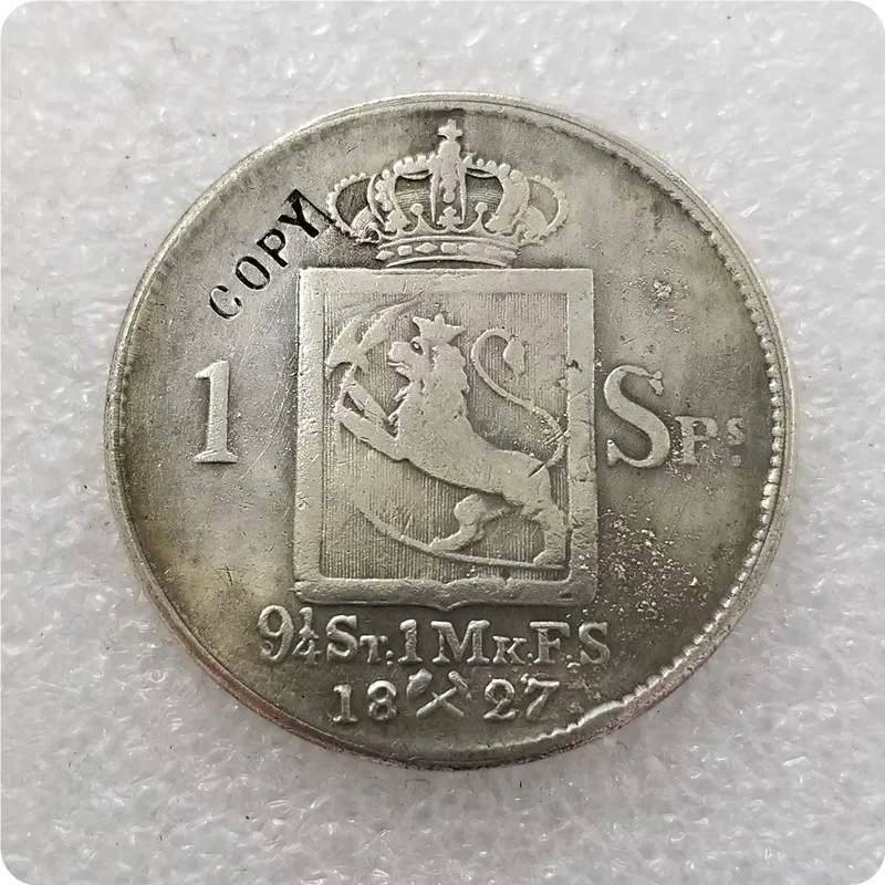 1826-1836 Norway 1 Speciedaler-Carl XIV Johan копии монет - Цвет: 1827
