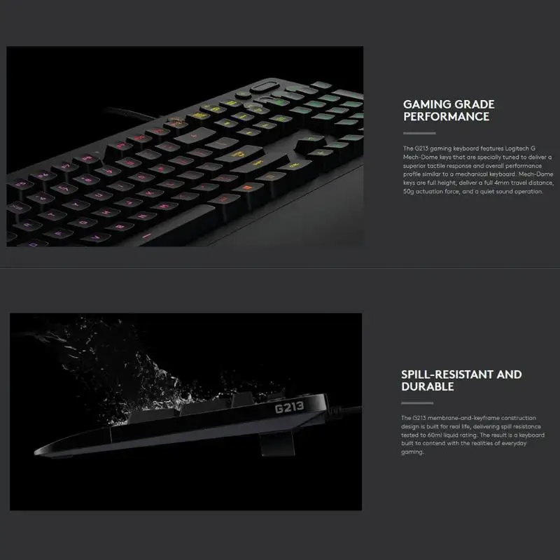Logitech G213 Механическая 108 клавиш RGB подсветка игровая Проводная USB клавиатура Компьютерные периферийные аксессуары