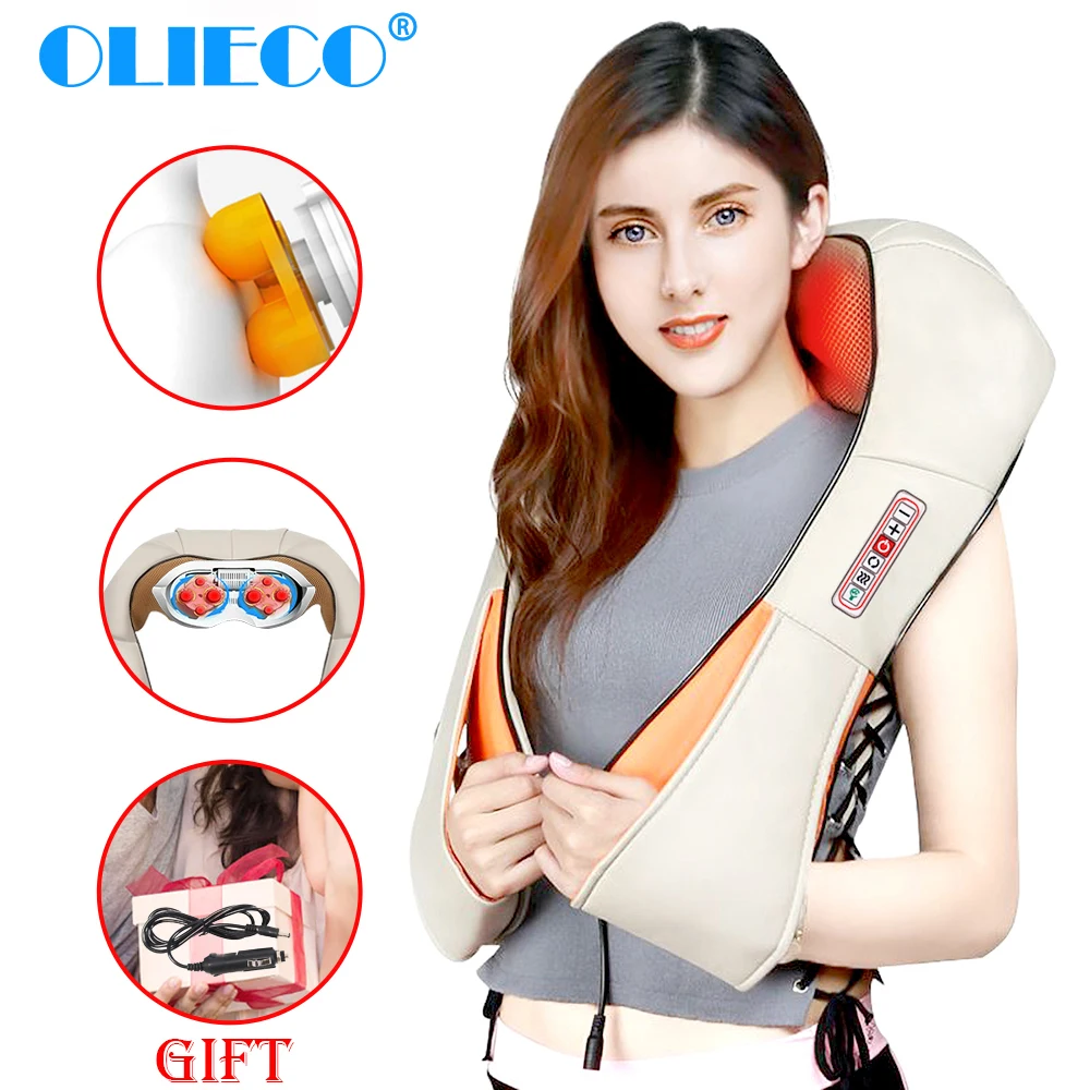 OLIECO Infrared Electric Neck Massager Cappa Home Heated Shiatsu Body Massage Pillow Deep Kneeding Back Shoulder Cape 4/6 Keys