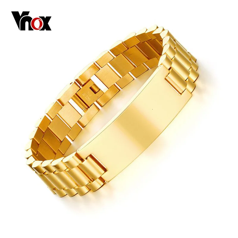 Vnox персонализированные ID Для мужчин браслет золото-цвет Нержавеющая сталь DIY гравировка слова звено цепи браслет