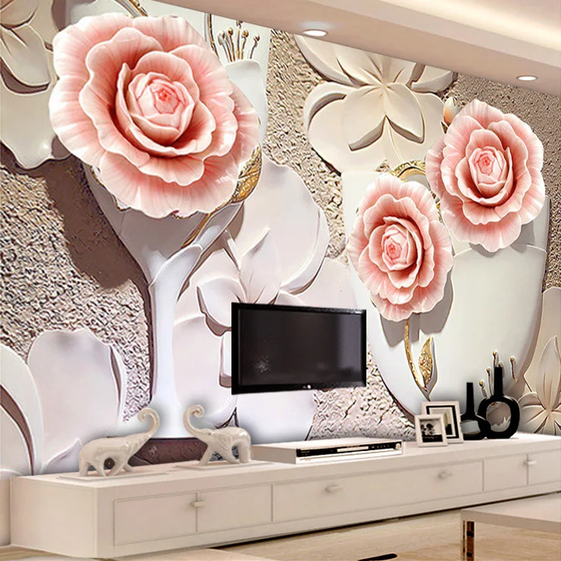 

Dropship Custom Size Modern Simple 3D Flower Mural Deep Embossed Non-woven Wallpaper For Bedroom Background Wall Home Decor