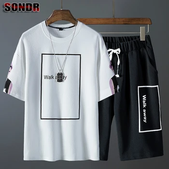 

2020 new trend t-shirt tops shorts tide brand sports and leisure suit summer sports suit T-shirt + shorts two-piece set