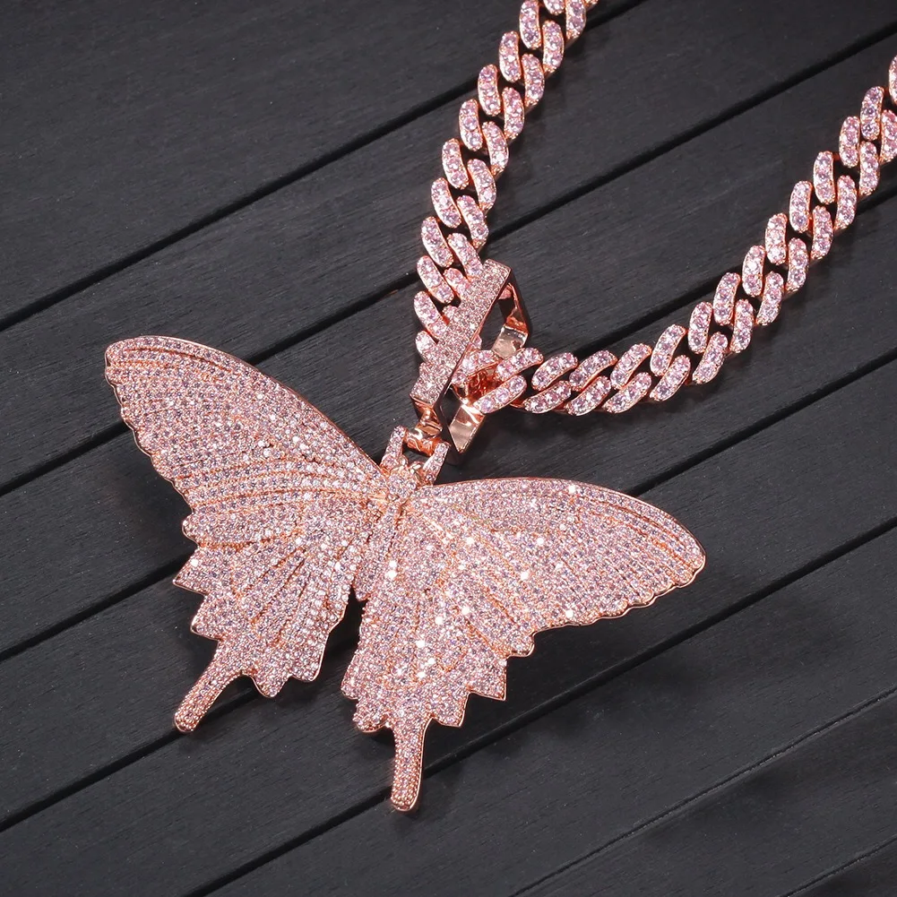 Hip hop pink blue butterfly cuban link 