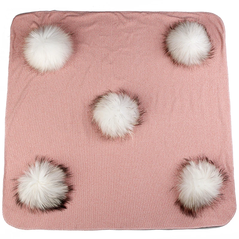 dark pink white Теплые хлопковые пеленки для новорожденных и детей постарше, одноцветное одеяло для сна с помпоном из натурального меха, постельные пеленки - Цвет: dark pink white