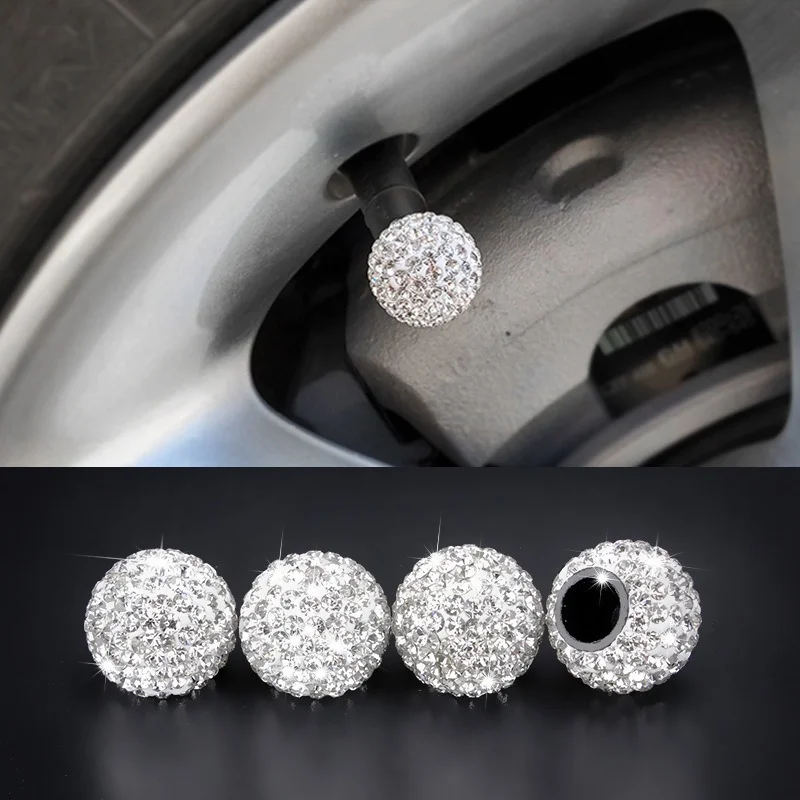 4 piece Diamond Shining Soft Clay Rhinestone Car Tire Valve Caps Accessories 