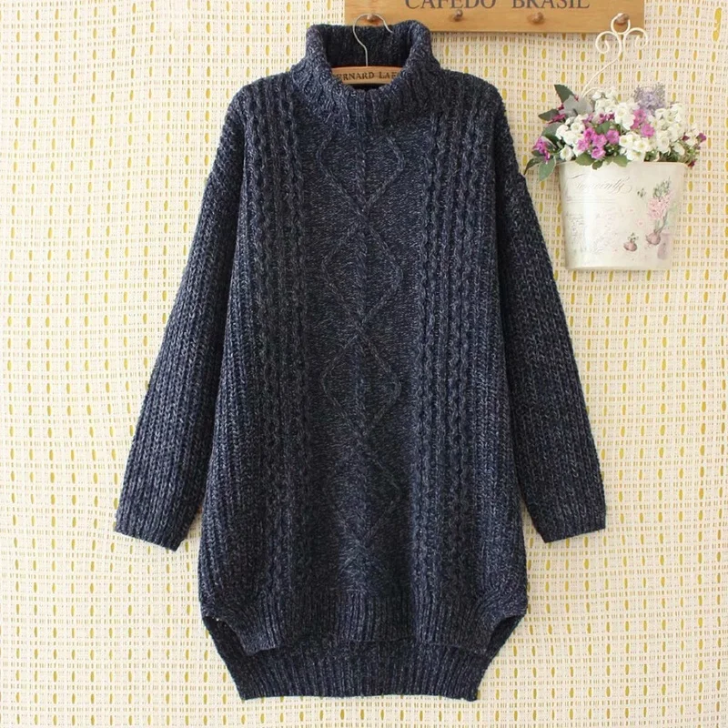 Женские свитера размера плюс 2XL-4XL с высоким воротником, толстая Длинная зимняя верхняя одежда, повседневные топы