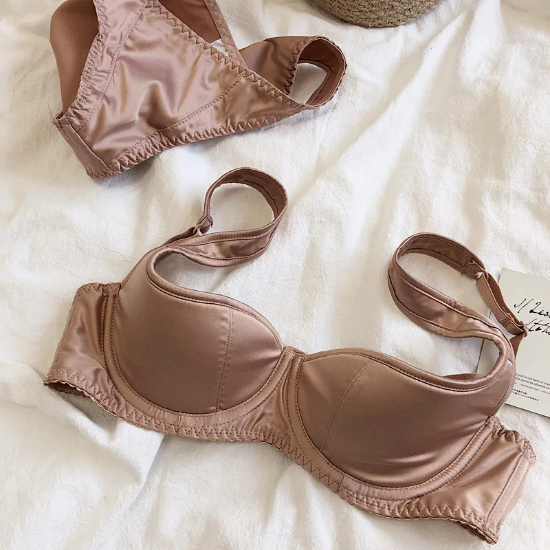 Sexy half cup on top of retro style niche underwear set smooth with steel ring bra panties set push up women large size bralette