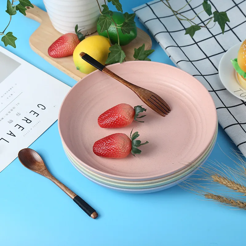 1pc Solid Color Eco Friendly Fruit Dishes Plates Wheat Straw Dinnerware Dishwasher Safe Unbreakable Healthy Child