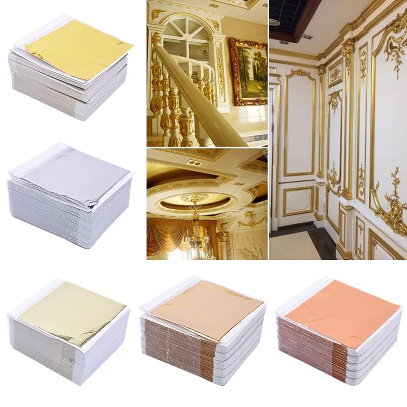 100pcs 8*8.5cm Gold Silver Copper Foil Paper Gilding DIY Craft Decoration Art Craft Paper Aluminium Foil Paper Cake Decoration