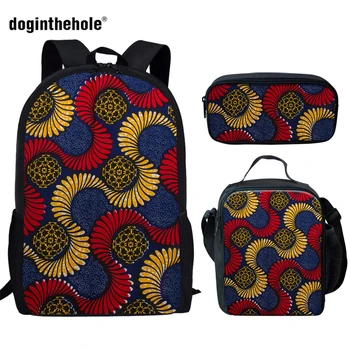 

Doginthehole Children's Bags Vintage African Print 3pcs School Backpacks Set for Girls Boys Back To School Orthopedic Backpack