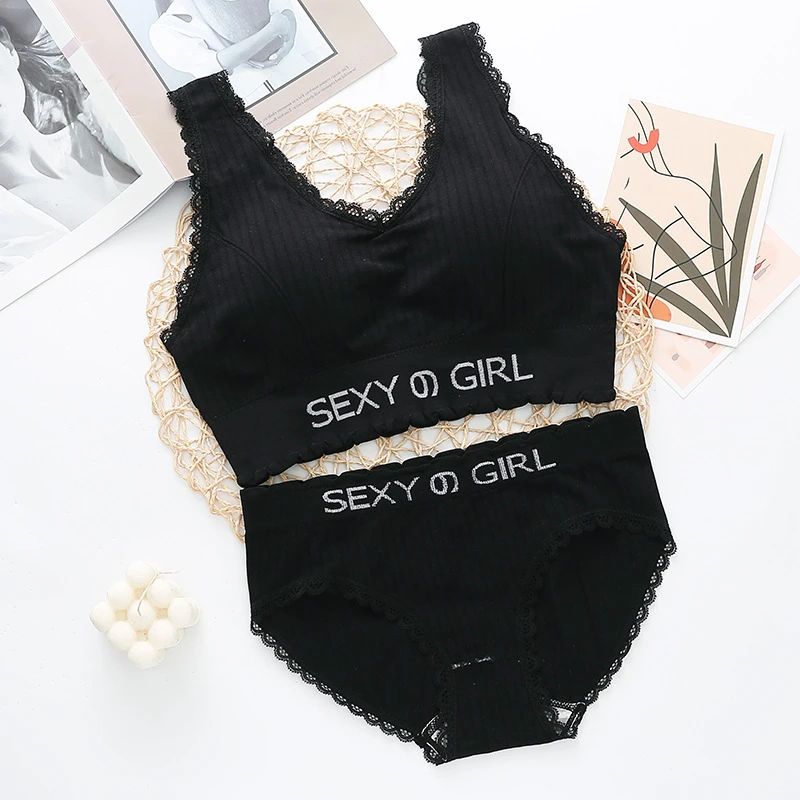 french knickers set Women Bra Set Sexy Lingerie Female Underwear Bralette Butterfly Low Back Girls Brassiere Basic Stretchy Tank Crop Tops Suit sexy underwear sets