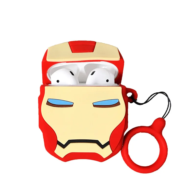 

Cartoon Case for AirPods Cute Cover Silicone Bluetooth Earphone Protective Case for Apple Airpods 2 with Ring Strap 3D Iron Man
