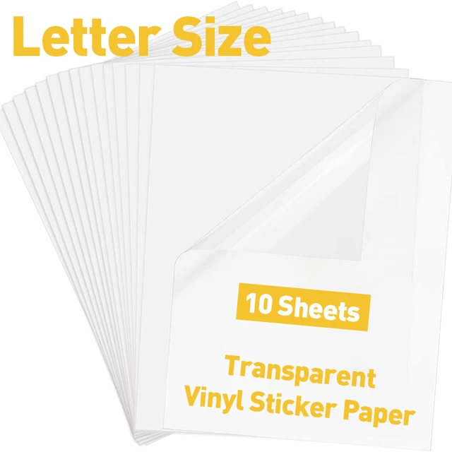 10 Sheets Printable Vinyl Sticker Paper Transparent Letter Size