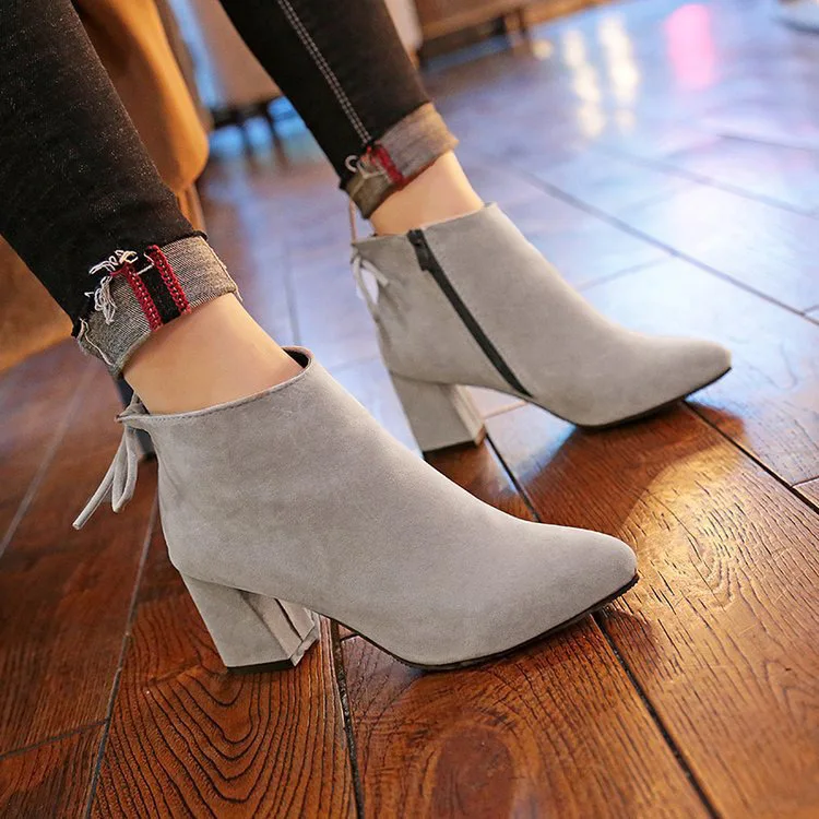Plush ankle boots women shoes 2019 fashion solid flock high heels women snow boots ladies shoes ZIP pointed toe winter boots  (11)