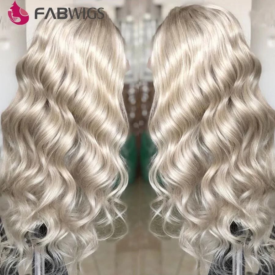 

Fabwigs Ash Blonde Lace Front Human Hair Wigs Wavy 13X6 Lace Frontal Wig European Transparent Lace Wig Pre Plucked
