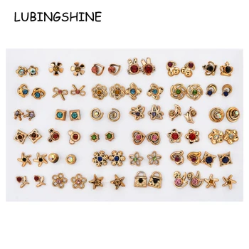 

36 Pairs/Lot Mix Women Girl Enamel Acrylic Crystal Small Stud Earrings Set Kids Rhinestones Gold Silver Color Earring Jewelry