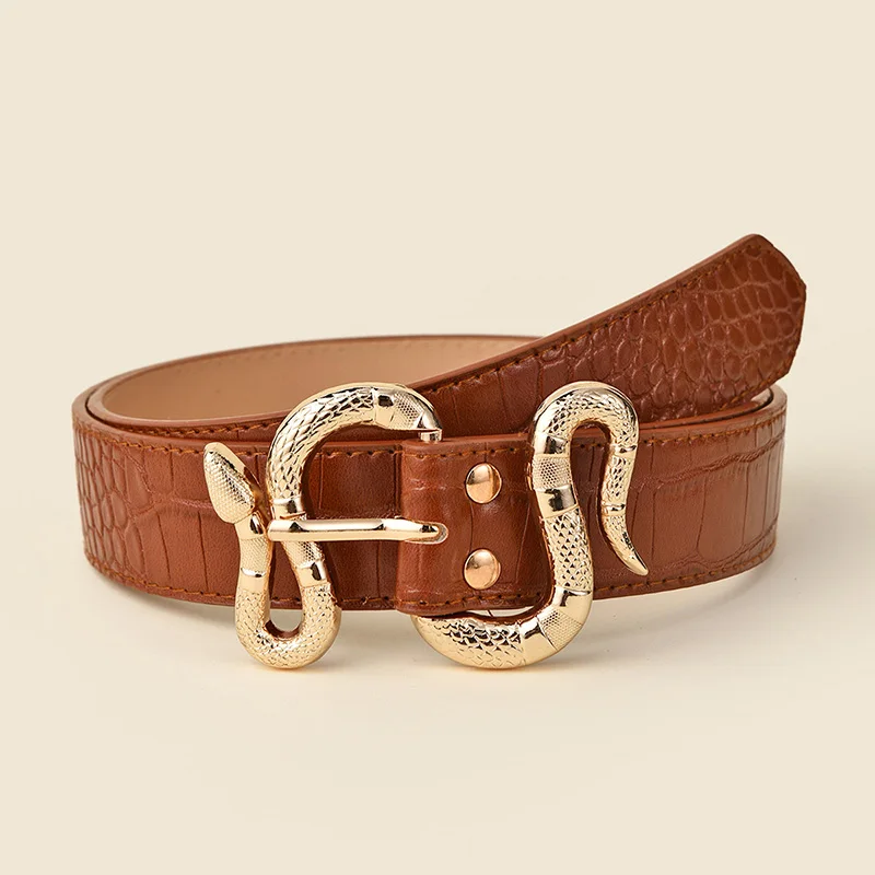 Luxury Shiny Snake Buckle PU Leather Corset Belt For Women High