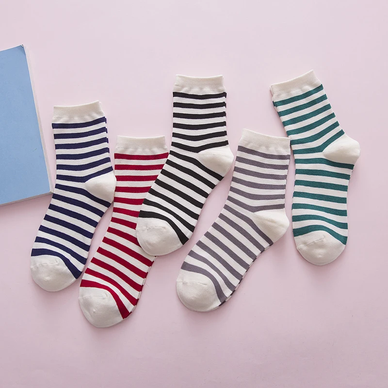 LJIQQ 5 пар Женские креативные повседневные хлопковые забавные полосатые носки женские милые корейские носки kawayi