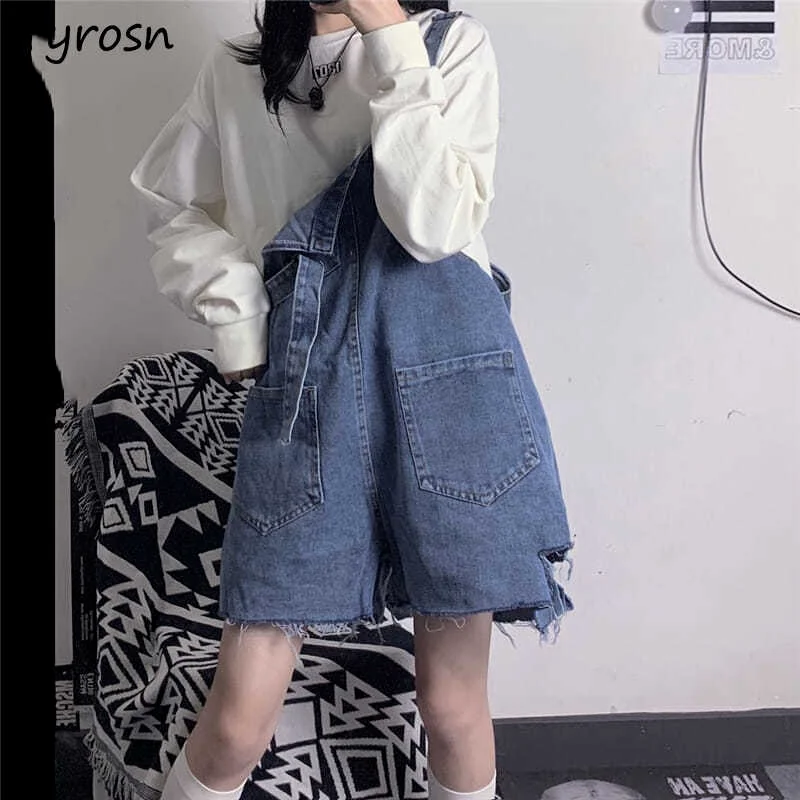 

Rompers Women Hole Design Hip Hop Fashion Chic Ulzzang Streetwear Daily Students All-match Summer Vintage High Waist Simple Ins