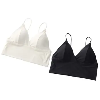 

Women Summer Sexy Backless Bralette Deep V-Neck Wrapped Chest Crop Top Wireless Padded Triangle Cup Basic Underwear Vest