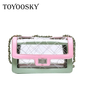 

TOYOOSKY Women Summer Crossbody Bag PVC Transparent Composite Bags Set with Purse Waterproof Quilted Plaid Beach Handbags Female