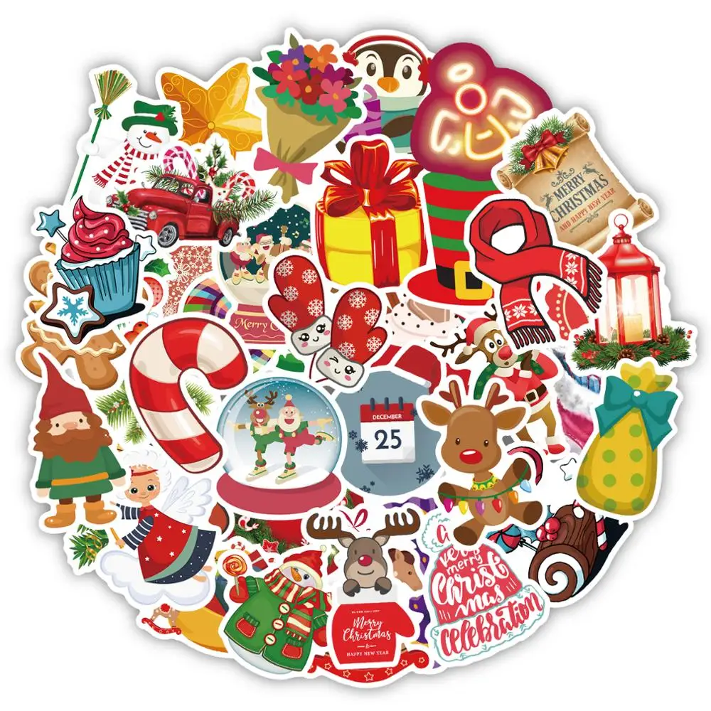 

80 Pcs Merry Christmas Stickers Tree Happy Elk Candy Santa Sock Snowflake Soldier Sticker for Laptop Bicycle Guitar Decal Toy
