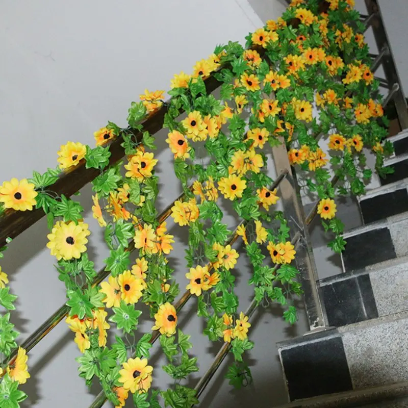 

2.6M Artificial Sunflower Wreath Silk Fake Flower Ivy Leaf Plant Home Decoration Flower Wall Wreath 6 Packs