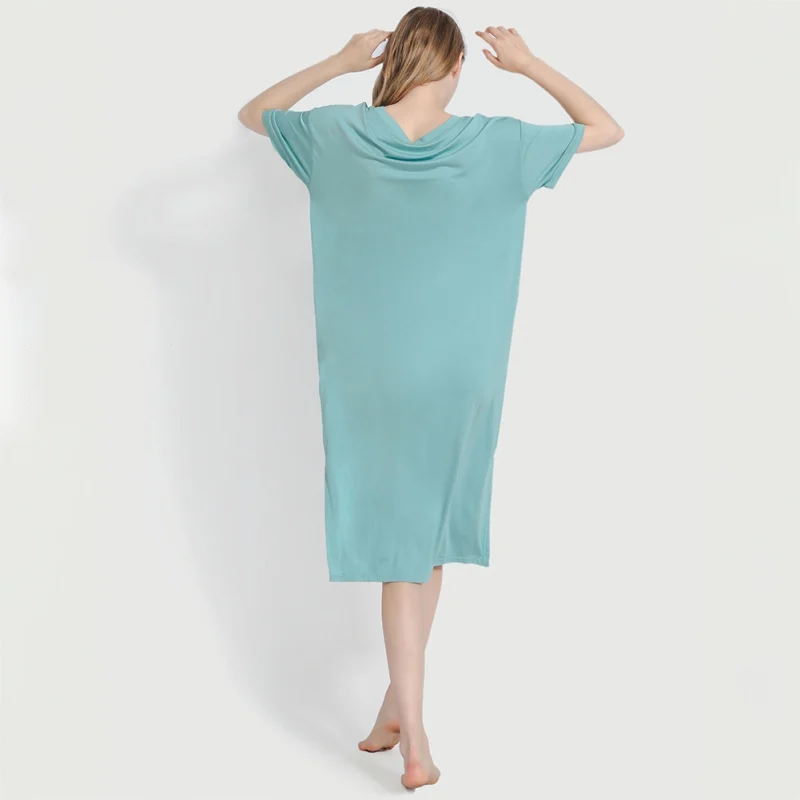 Платье для Беременные женщины Loose Ночная сорочка из обработанной вискозы, однотонные Цвет с О-образным вырезом платье с средним рукавом большого размера толстый мм Ночная рубашка