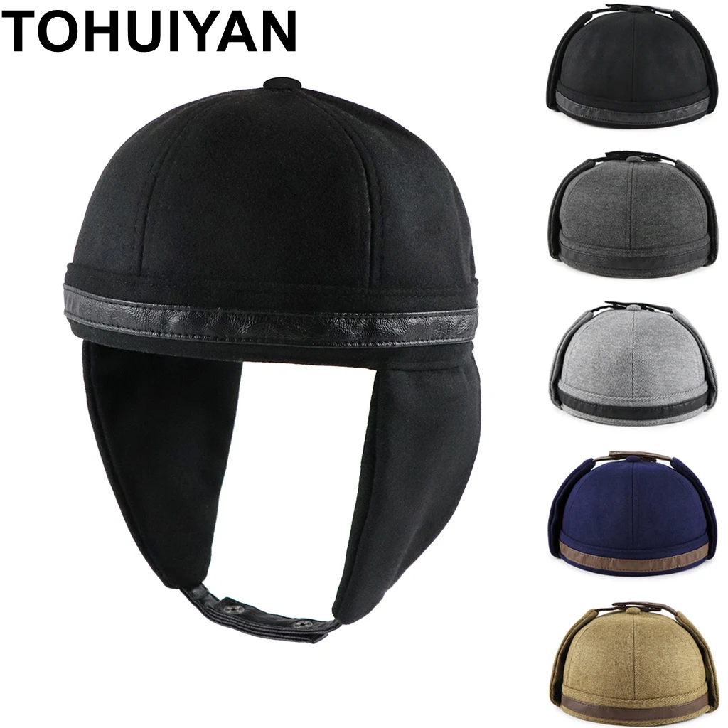 

TOHUIYAN 2019 Distinctive Earflaps Cap For Men Women Street Fashion Skull Hat Fall Winter Brimless Cap Hip Hop Pilot's Warm Hats