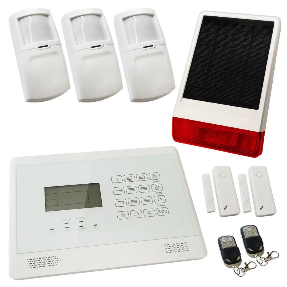 

New Wireless & Wired GSM SMS Autodial Intruder Burglar House Alarm Solution with Solar Powered Siren Solar Flash Siren