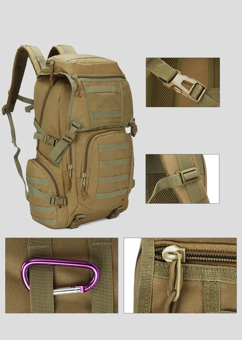 Sac à Dos Tactique Militaire Mello 45L - Imperméable, Avec Compartiment Ordinateur, MOLLE, Nylon Noir