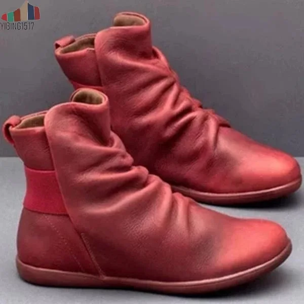 

2019 PU Leather Women Shoes Autumn Ankle Boots Casual Ladies Flat Booties Vintage Western Martin Boots Big Size Chaussures Femme