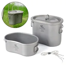 Titanium Camping Tableware Outdoor Cookware Army Pot Pan Picnic Set Hiking Tourist Military Cooking Mess Kit Folding Lunch Box