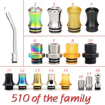 

510 family Stainless steel PEI Resin drip tip for like VapeFly Holic MTL RDA/Galaxies MTL/Kayfun Lite 2019 MTL RTA RDA Atomizer