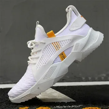 

Men's PU sports shoes laced vulcanized casual shoes non-slip walking high-top thick-soled shoes mesh flat shoes Tenis Masculino
