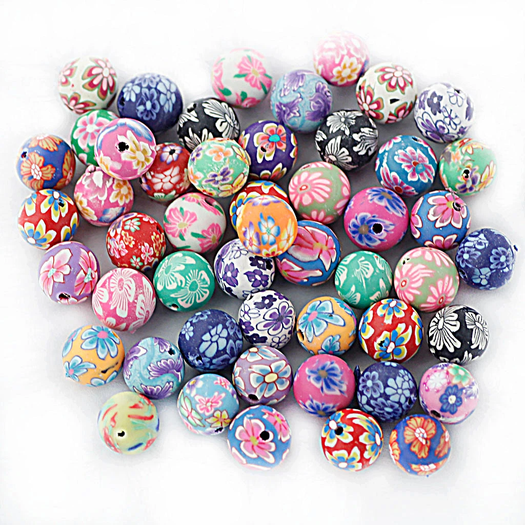 50Pairs Polymer Clay Spacer Beads Painted Round Jewellery Makings DIY Crafts